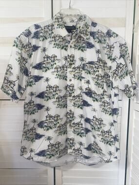 Crossings Men's Shirt Hawaiian Tropical Print Hawaiian Button Down Sz Large